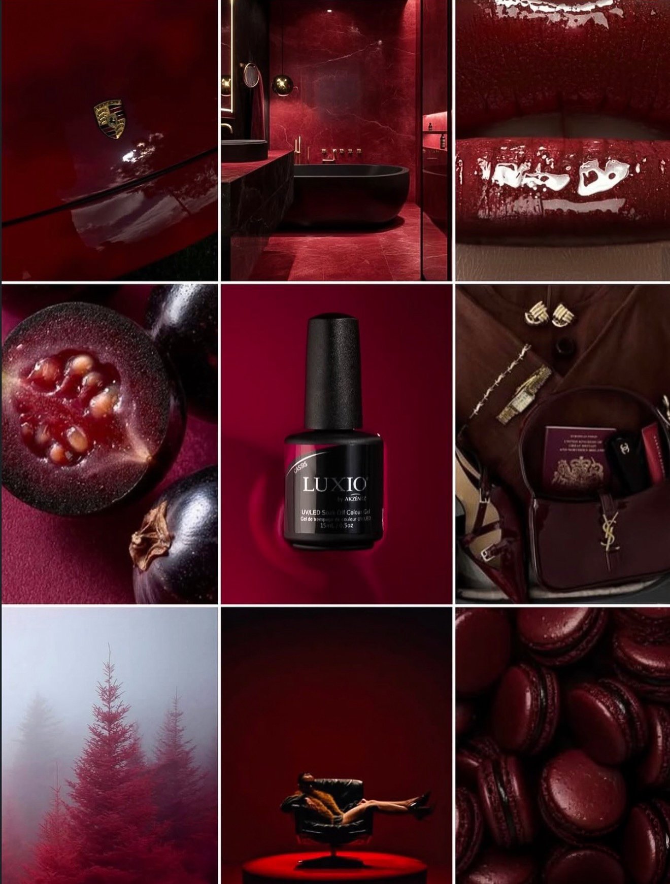 Moodboard Luxio nei toni del rosso e del bordeaux