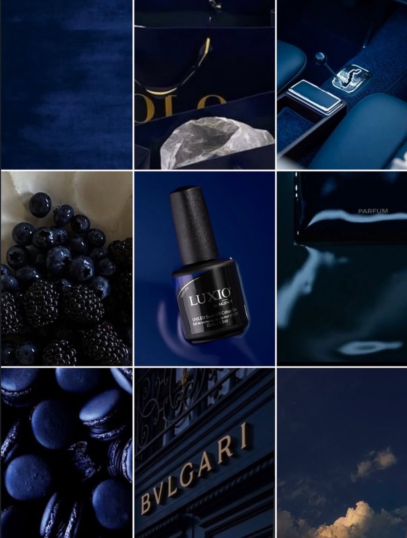 Moodboard Luxio nei toni del blu profondo