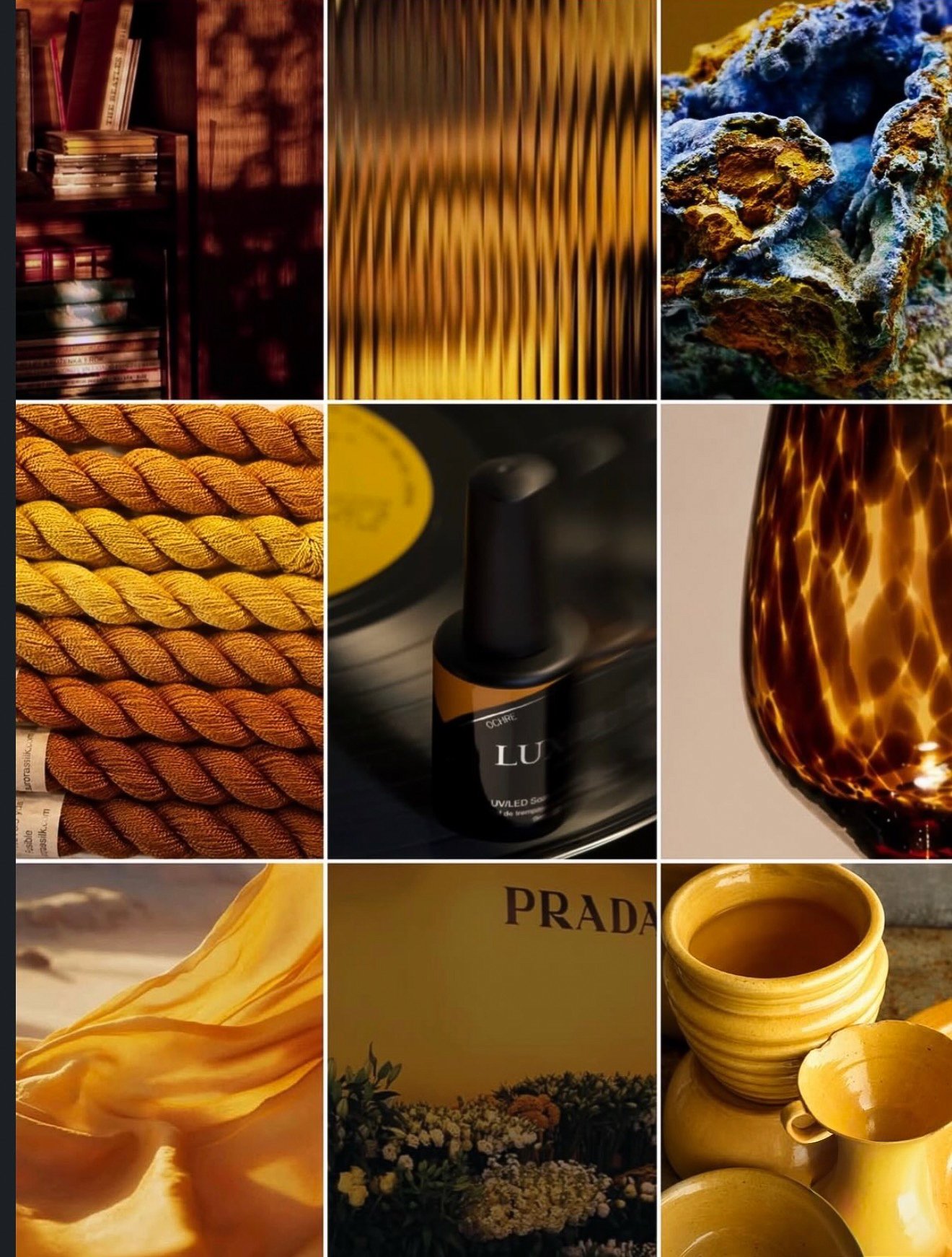 Moodboard Luxio nei toni dell’ocra e dell’oro